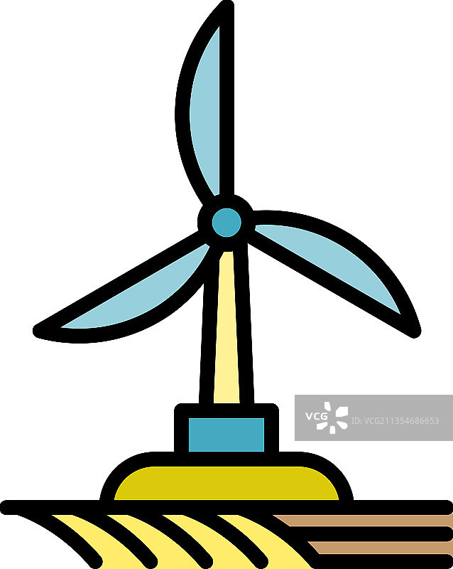 田野风力发电机图标颜色轮廓图片素材