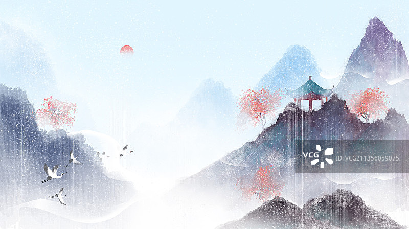 水墨冬天雪景中国风二十四节气插画背景图片素材