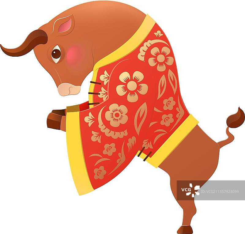 牛戴着中国传统习俗鞠躬图片素材