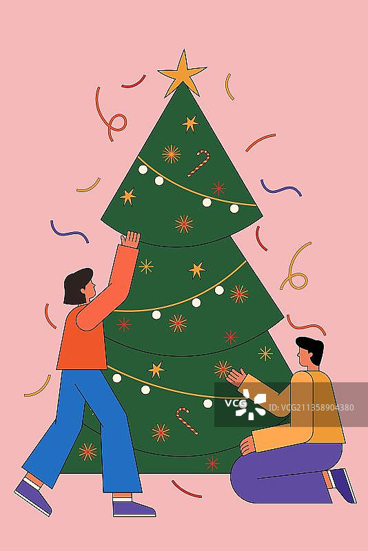 圣诞节圣诞树装饰矢量扁平插画图片素材