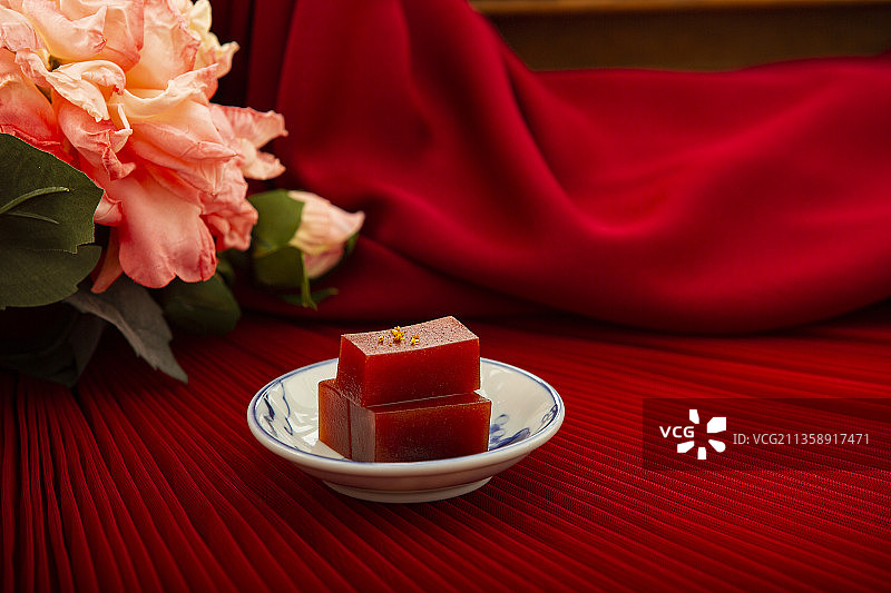春节美食系列花开富贵，老北京小吃山楂糕静物图片素材