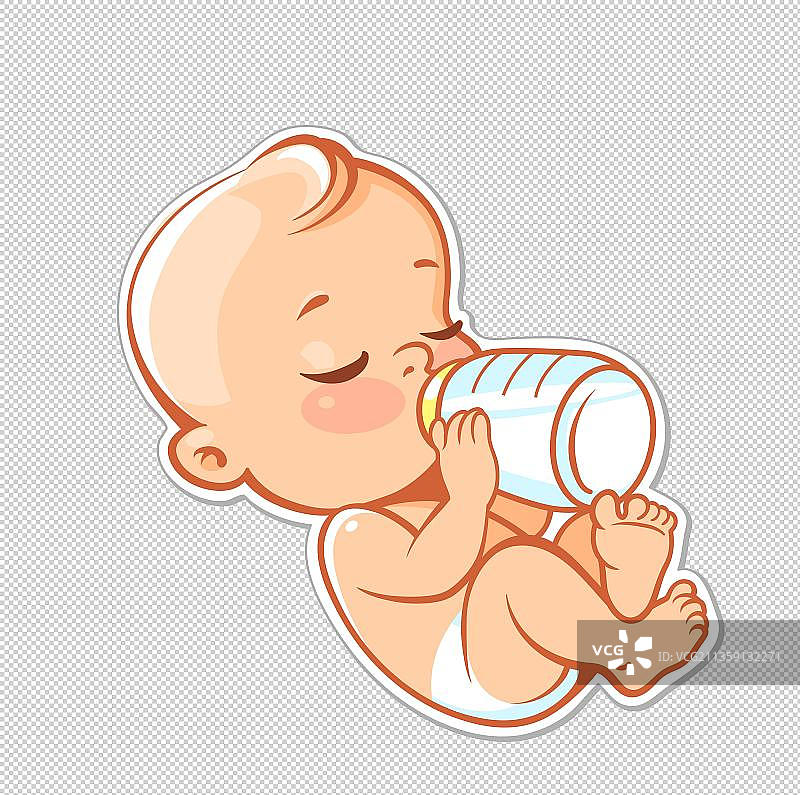 漫画风自己喝奶的婴儿图片素材