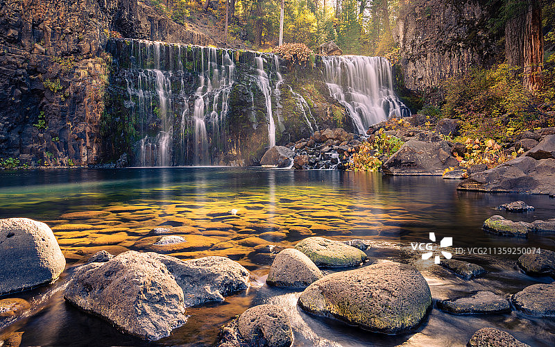 森林瀑布的风景，Mc Cloud，加利福尼亚，美国图片素材