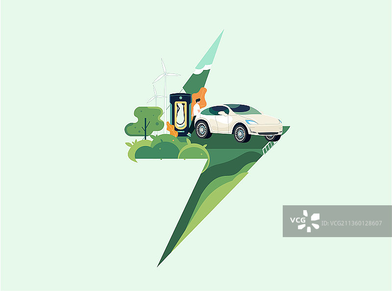 扁平风新能源汽车绿色环保矢量插画图片素材