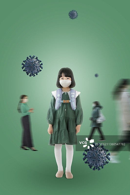 戴口罩的亚洲女孩，新冠肺炎时代新常态海报图片素材