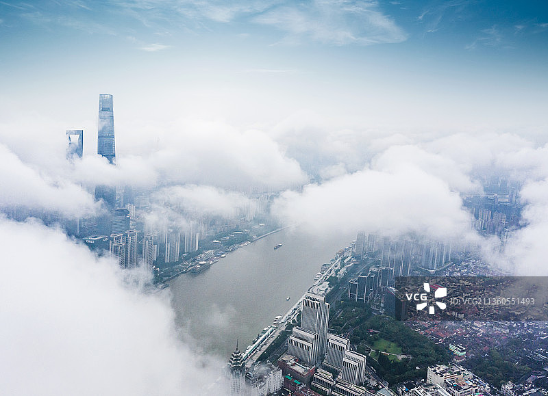 航拍上海城市风光图片素材