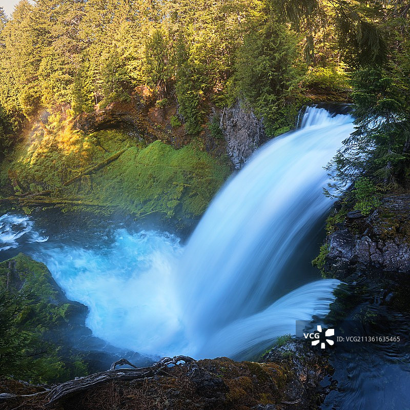 俄勒冈州，森林中的瀑布风景图片素材