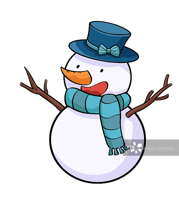 卡通简笔画冬季微笑的雪人插画图片素材