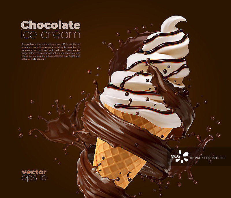 巧克力软冰淇淋配上巧克力酱图片素材