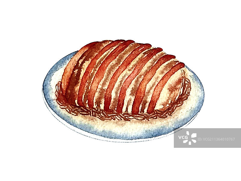 梅菜扣肉水彩插画图片素材