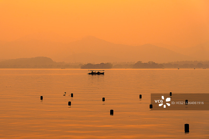 杭州西湖冬季黄昏日落景观图片素材