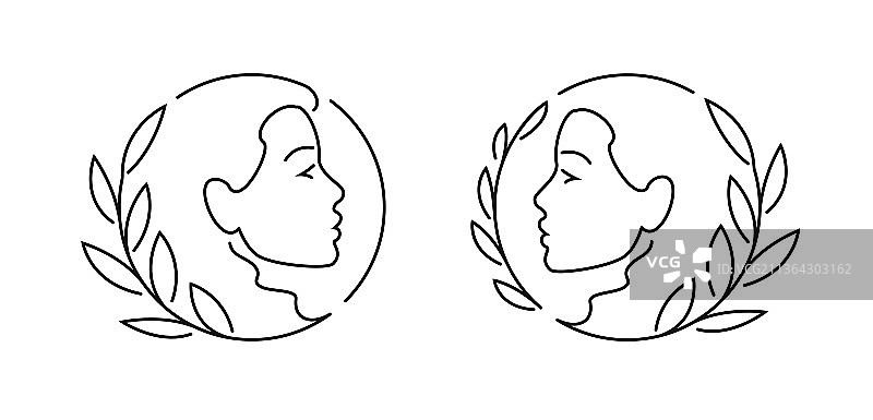 女人的脸和叶标志为会徽设计图片素材