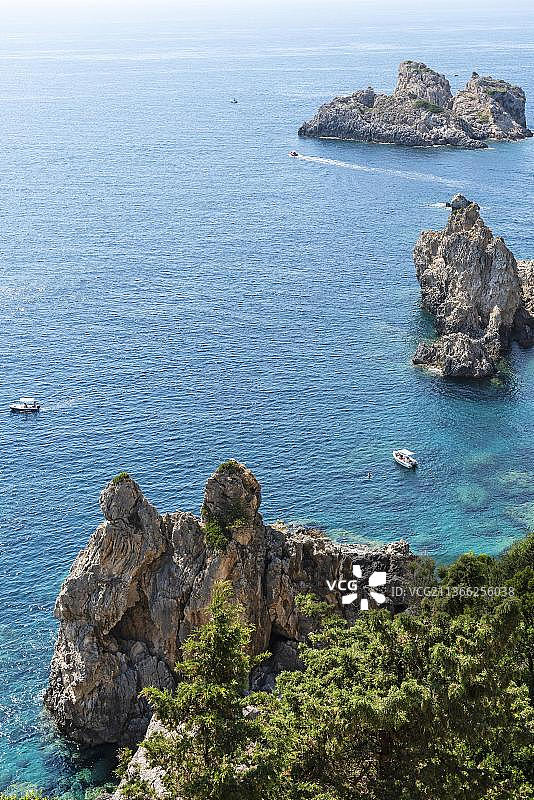 岩石海岸，古喀斯特里察，科孚岛，爱奥尼亚群岛，地中海，希腊，欧洲图片素材