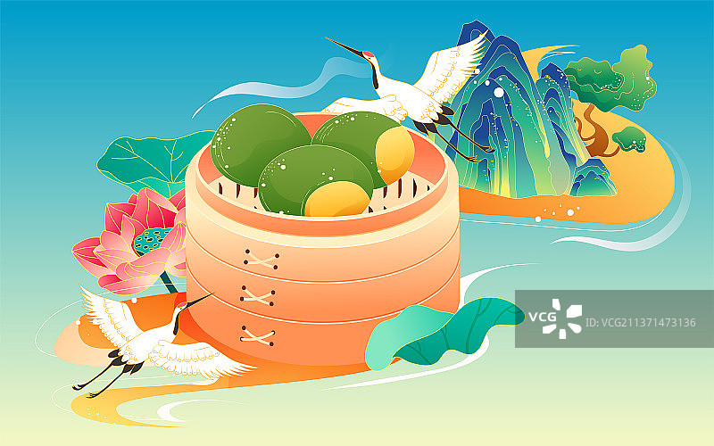 国潮清明节插画中国风春天美食风景活动海报图片素材