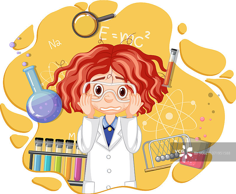 科学家女孩卡通人物与实验室图片素材
