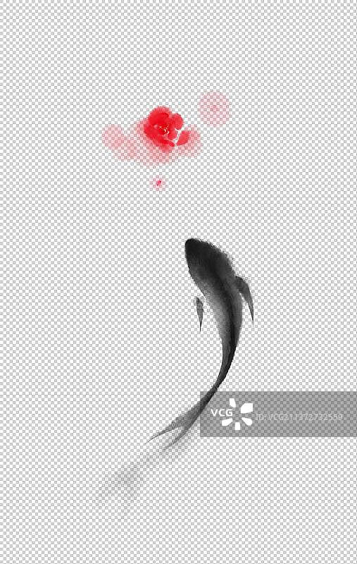黑色的鱼和红色的花素材图片素材