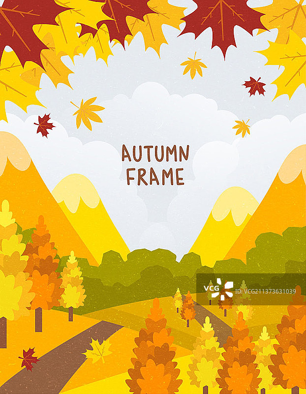 向量的方形框架在秋天的背景与树叶和松玉米图片素材