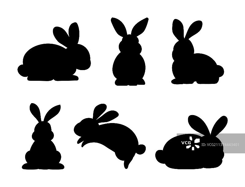 复活节兔子的剪影孤立在白色上图片素材