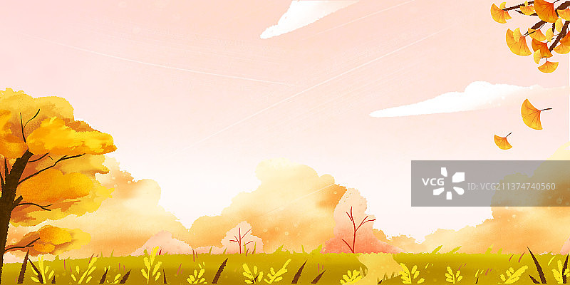 卡通手绘秋季野外草地背景图图片素材