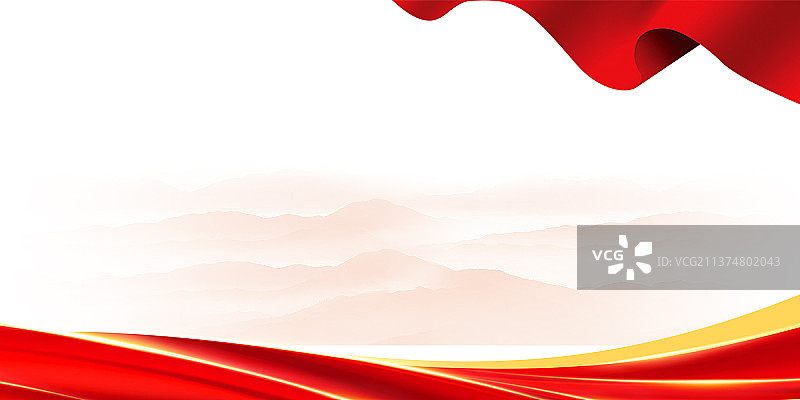 云海山峦红色飘带创意大气海报背景图片素材