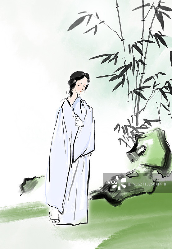 中国风古代美女人物水彩插图图片素材