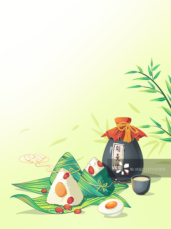 端午节粽子和相关元素组合插画图片素材