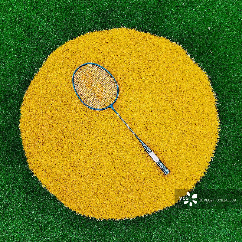 草地上羽毛球球拍图片素材