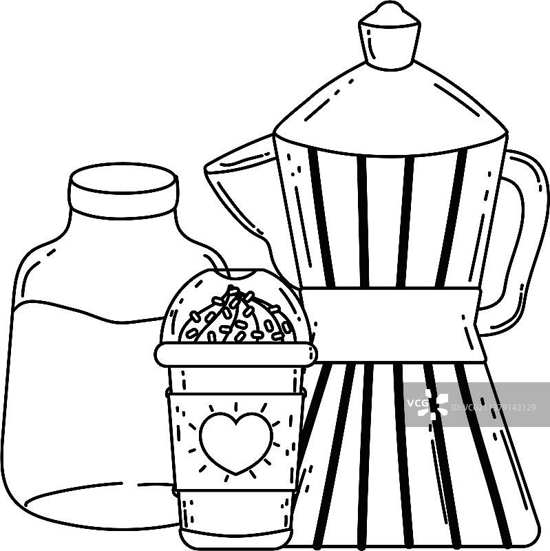 独立的咖啡壶和杯子设计图片素材