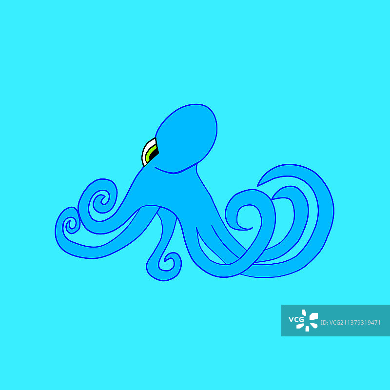 蓝色的章鱼在浅蓝色的背景上图片素材