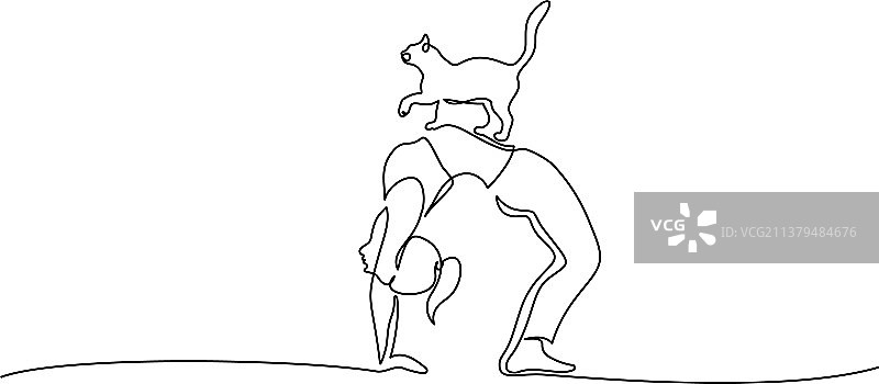 一幅画着女人和猫做瑜伽图片素材