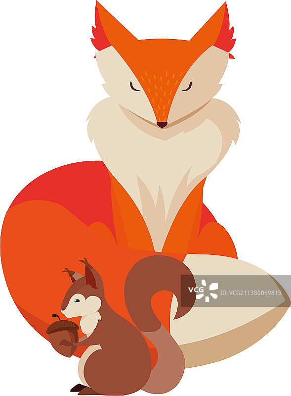 狐狸和松鼠快乐的秋季设计图片素材