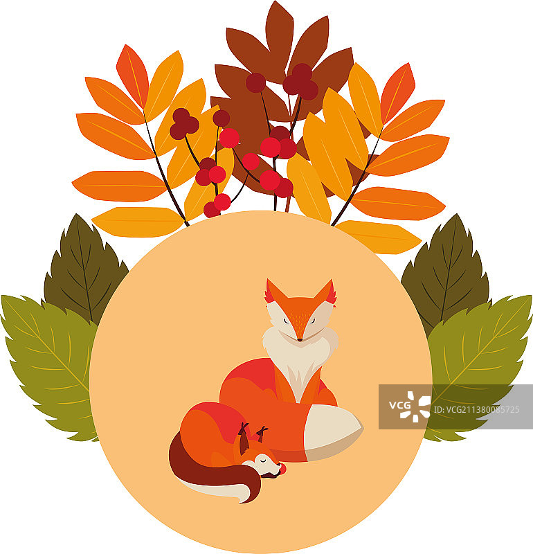 狐狸哺乳动物快乐秋季平设计图片素材
