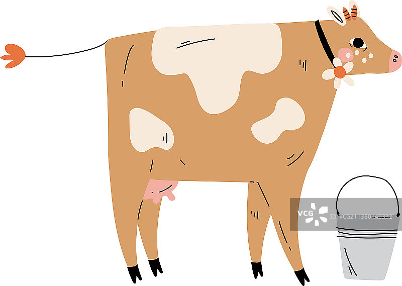 斑点奶牛和桶奶农业乳业图片素材