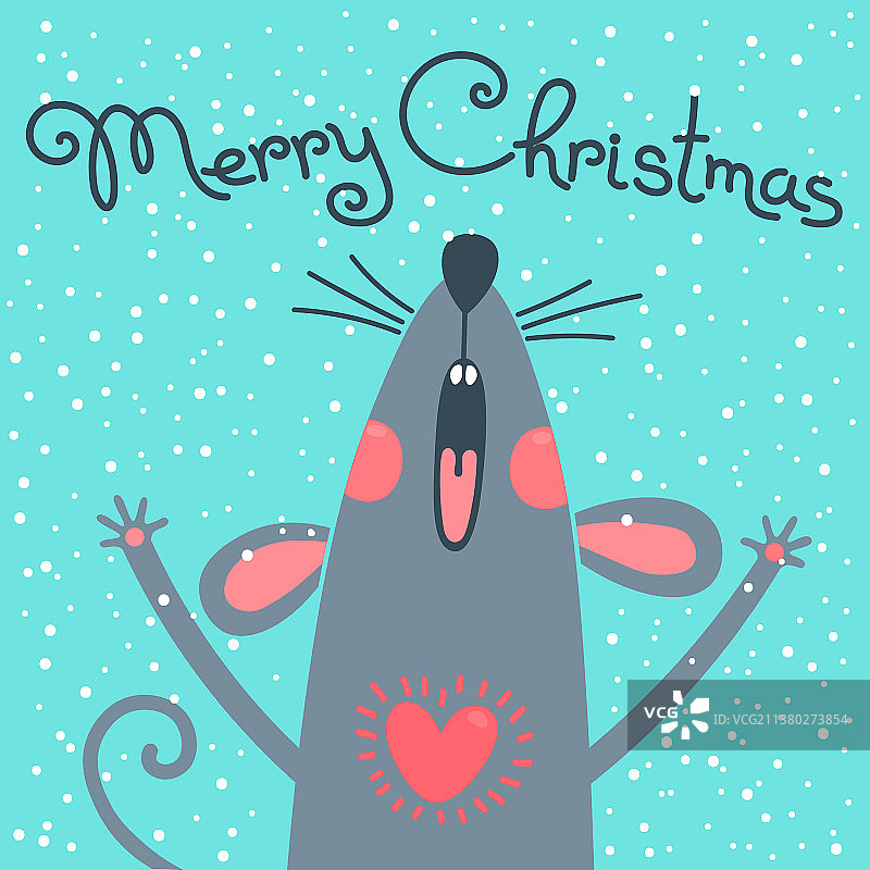 可爱的灰老鼠祝圣诞快乐明信片图片素材