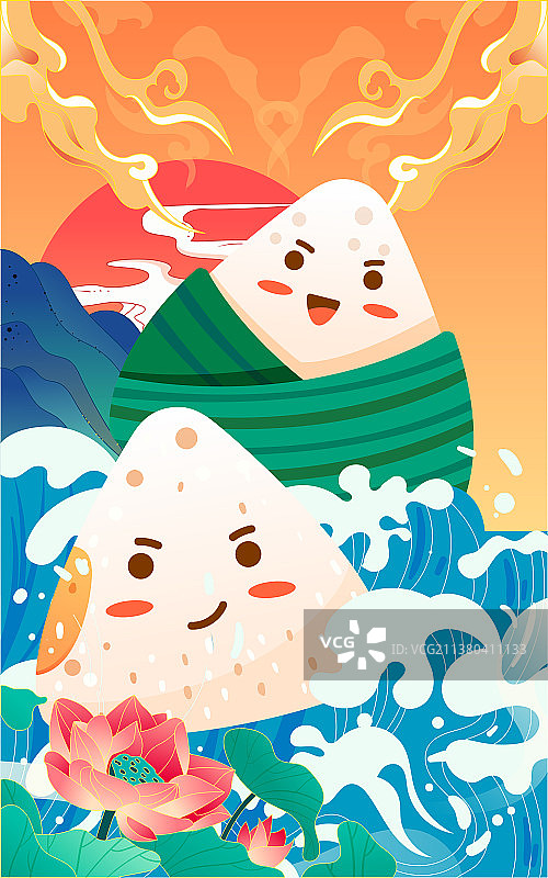 端午节吃粽子国潮插画中国传统节日活动海报图片素材