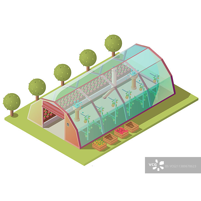 等距温室农场建筑孤立图标图片素材