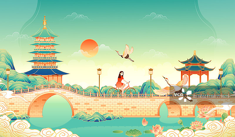 中国风城市风景建筑矢量插画图片素材