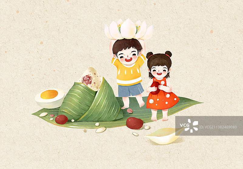 端午节插画儿童节吃粽子图片素材