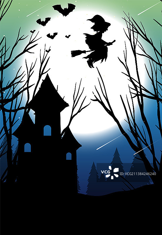 万圣节之夜背景与女巫剪影图片素材