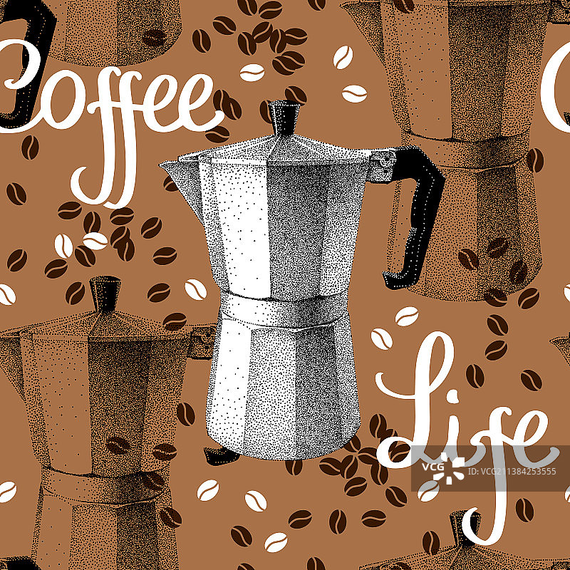 无缝图案间歇泉咖啡机刻字图片素材