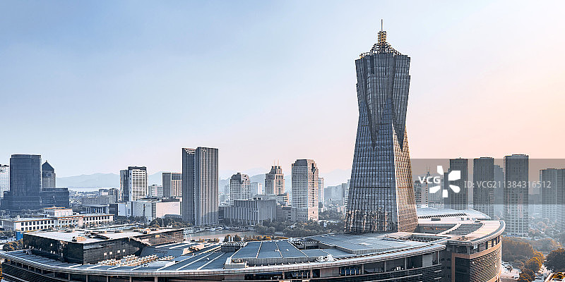 中国浙江杭州环球中心高视角风光图片素材