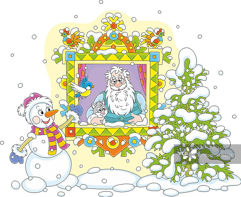 圣诞老人和雪人在家图片素材