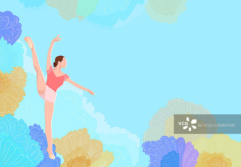 少女在花丛中跳芭蕾舞插画背景图片素材