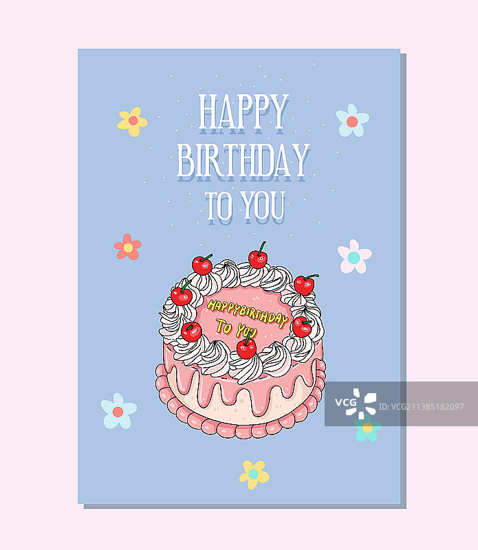用蛋糕画装饰的生日贺卡图片素材