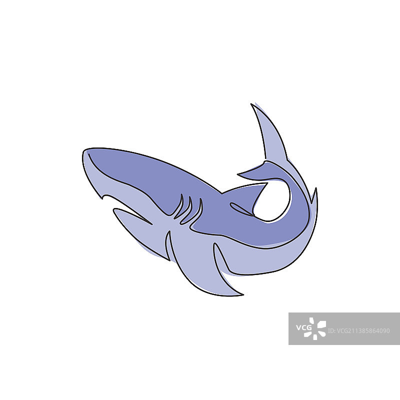 一幅鲨鱼海鱼的连续线条画图片素材