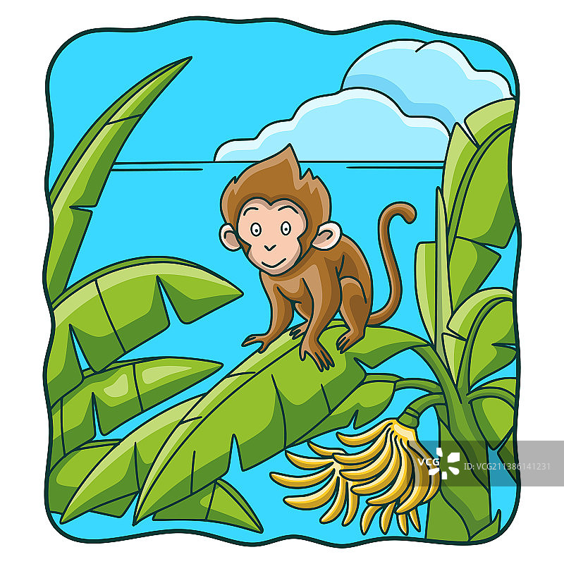 卡通猴子爬香蕉树图片素材