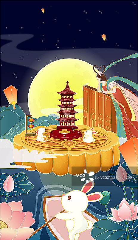 中秋节创意插画图片素材