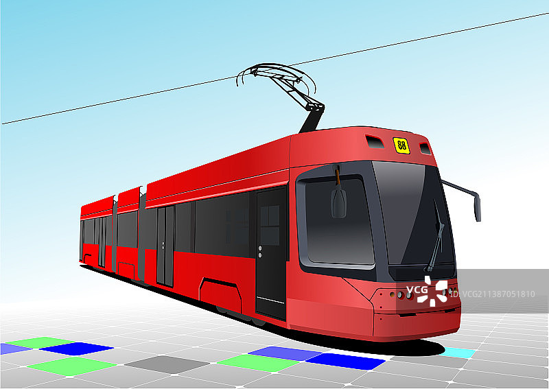 城市交通现代红色有轨电车彩色图片素材