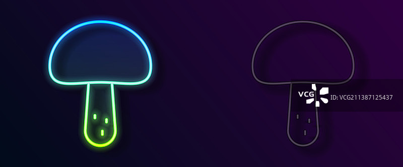 发光的霓虹灯线蘑菇图标孤立在黑色图片素材