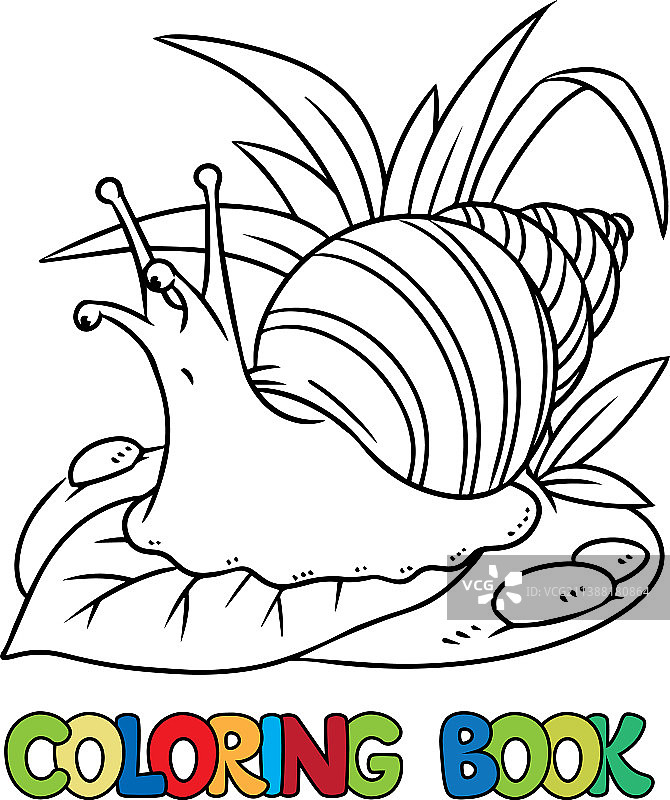 有趣的蜗牛孩子涂色书图片素材